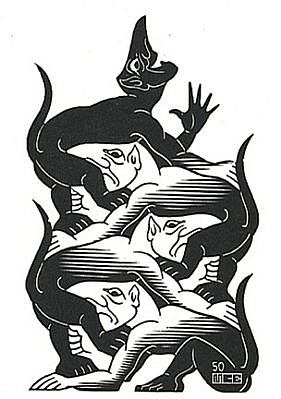 MC Escher, Devils, vignette (B. 370), 1950
Wood Engraving, 3 7/8 x 2 3/8 inches
ESCH0042