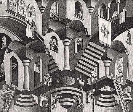 MC Escher, Convex and Concave (B. 399)
Edition II 3/44, 1955
Lithograph, 10 7/8 x 13 1/4 inches
ESCH0018