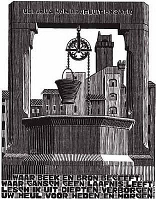 MC Escher, Emblemata Suite: Well (B. 182)
Edition 257/300, 1931
Woodcut, 7 1/8 x 5 1/2 inches
ESCH0114