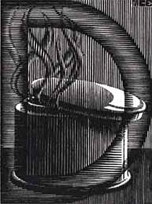 MC Escher, Scholastica Suite: Initial D (page 7) (B. 192), 1932
Woodcut, 3 1/8 x 2 3/8 inches
ESCH0088