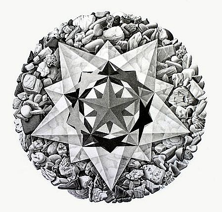 MC Escher, Order and Chaos II (Compass Card) (B. 402), 1955
Lithograph, 10 3/4 x 10 3/4 inches
ESCH0067