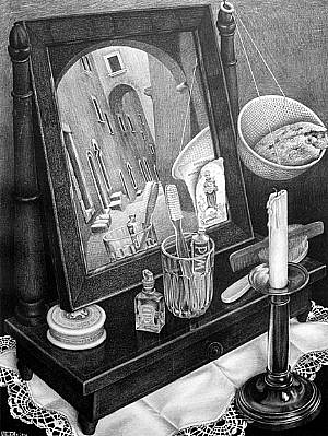 MC Escher, Still Life with Mirror (B.248)
Signed, Edition 7/24, 1934
Lithograph, 15 1/2 x 11 1/4 inches
ESCH0058