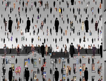 Work: Lluis Barba Travelers in Time: Golconde, Rene Magritte