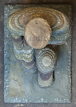 Boaz Vaadia Haza'el #37 (2011), archival print on paper, 15.75 x 12 inches, featuring a top-down view of a layered stone sculpture, emphasizing the textural and organic quality of Vaadiaâ€™s work.