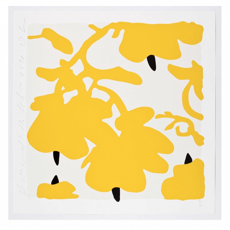 Donald Sultan, Z Lantern flowers YELLOW AND WHITE, FEB 10, 2017; edition of 50*, 2017
Color silkscreen with over-printed flocking on Rising, 2-ply museum board, 32 x 32 in.
SULT00055