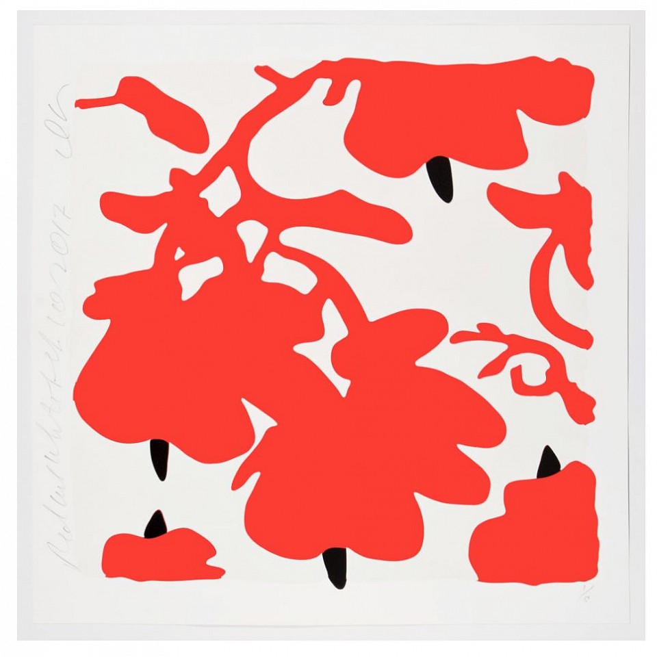 Donald Sultan, Z Lantern flowers RED AND WHITE, FEB 10, 2017; edition of 50, 2017
Color silkscreen with over-printed flocking on Rising, 2-ply museum board, 32 x 32 in.
SULT00053