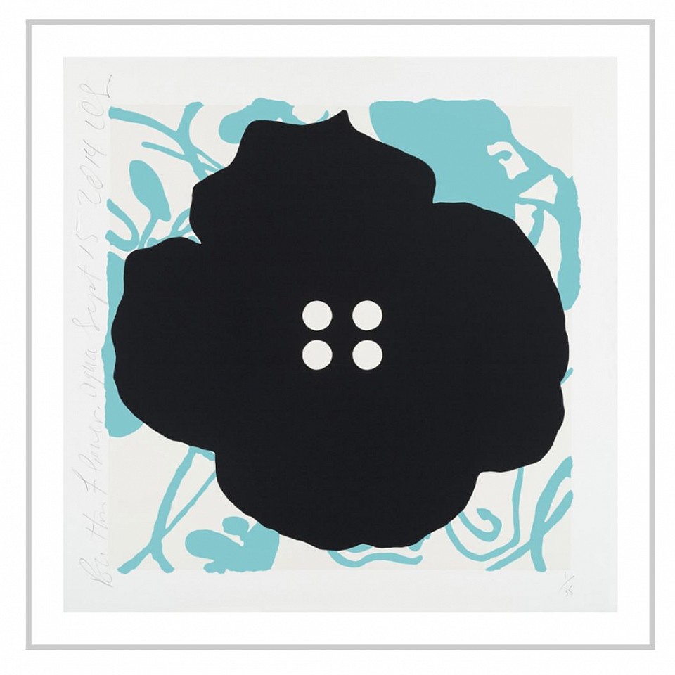 Donald Sultan, Z BUTTON FLOWER AQUA, SEPT 15, 2014, edition of 35, 2014
Color silkscreen with flocking on 2-ply museum board, 30 x 30 in.
SULT00063