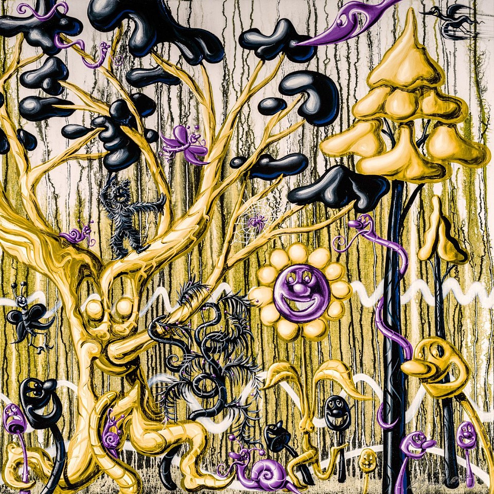 Kenny Scharf, Z Furungle - Yellow; edition of 25, 2021
Archival pigment ink print with silkscreened high gloss varnish and diamond dust on Innova Etching Cotton Rag 315 gsm fine art paper, 42 x 42 in.
SCHA00037