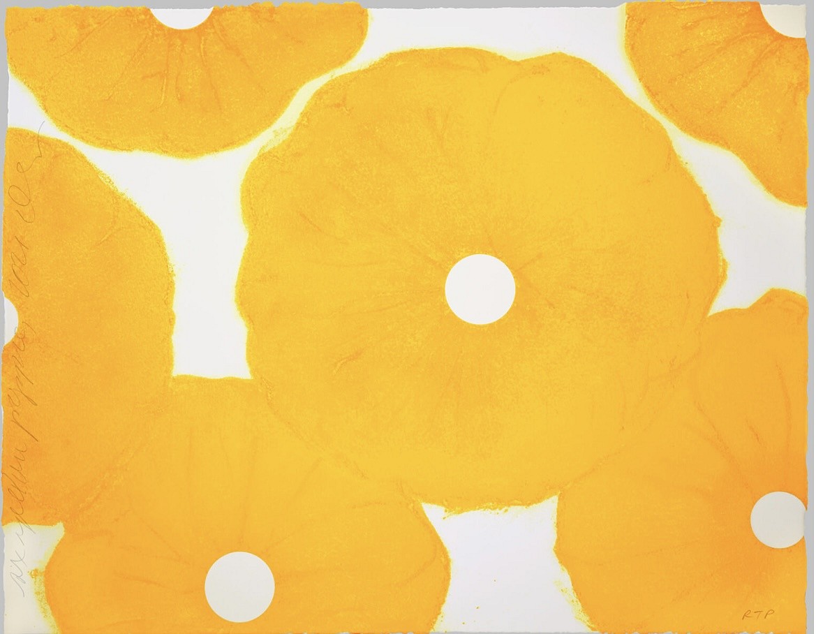 Donald Sultan, Z 6 Yellow Poppies; edition of 60, 2021
Color silkscreen with enamel inks and flocking on Someset Satin White with deckle edge, 30 x 38 in.
SULT00139