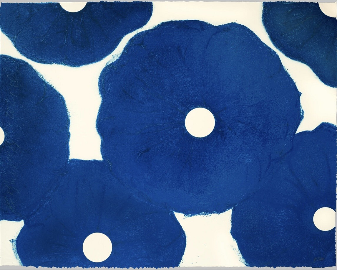 Donald Sultan, Z 6 Blue Poppies; edition of 60, 2021
Color silkscreen with enamel inks and flocking on Someset Satin White with deckle edge, 30 x 38 in.
SULT00137