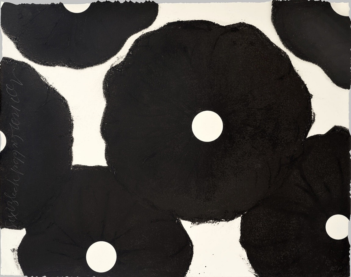 Donald Sultan, Z 6 Black Poppies; edition of 60, 2021
Color silkscreen with enamel inks and flocking on Someset Satin White with deckle edge, 30 x 38 in.
SULT00138