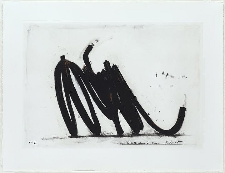 Bernar Venet, Two Indeterminate Lines III; edition 15/50, 2014
polymer gravure etching and carborundum on Somerset UK textured white paper, 30.5 x 39.7 inches (paper) / 35.25 x 44.5 x 2.75 inches (framed)
VENE00021