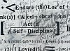 Detailed close-up of Gabriel Delgado's Sacrifice - Mixed media on Strathmore paper. This section highlights the conceptual density of Delgadoâ€™s work, focusing on the phrases â€œActs of Self-Disciplineâ€ and â€œEndure the Loss.â€ The structured mathematical nota