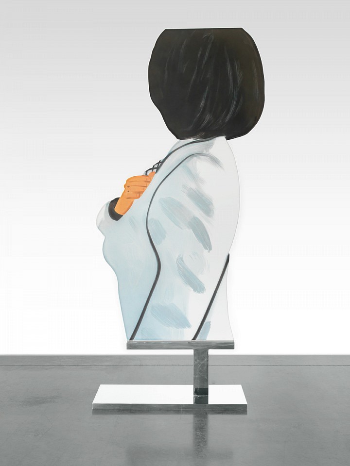 Alex Katz, Z Vivien in White Coat; edition of 6, 2021
Porcelain enamel on shaped steel with aluminum core and polished edges and mounted on polished stainless base, 71 1/2 x 33 x 14 1/2 in.
KATZ00161