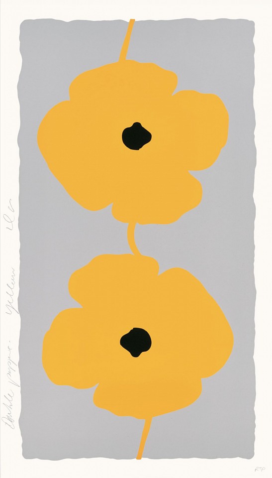 Donald Sultan, Z Double Poppies Yellow; edition of 25, 2025
Color silkscreen with enamel inks, flocking, and sand on Rising 4-ply museum board, 52 1/2 x 30 in.
SULT00167