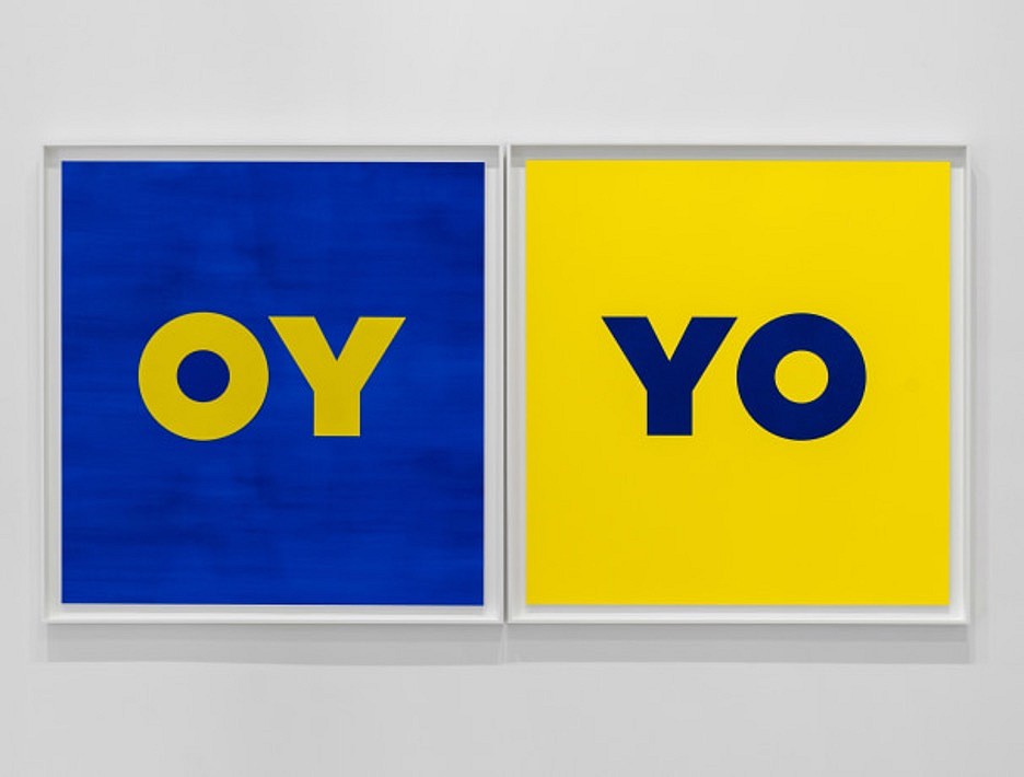Deborah Kass, OY/YO; (portfolio of 2) edition of 40, 2020
Color silkscreen and flocking on Rising 2-ply Museum Board, 32 x 30 inches each
KASS00017