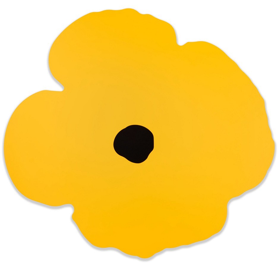 Donald Sultan, Z Yellow Wall Poppy, Oct 15, 2024; edition of 30, 2024
Shaped aluminum with acrylic polyurethane paint and black flock, 34 x 36 in.
SULT00175