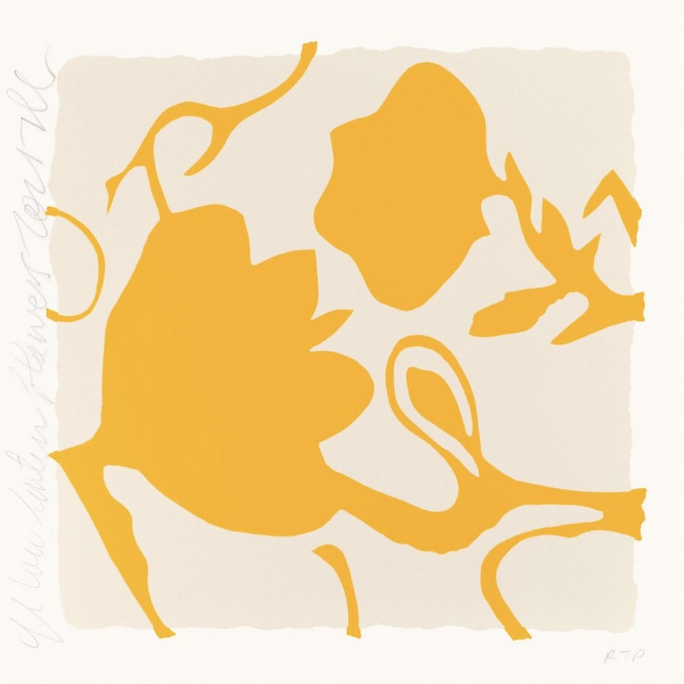 Donald Sultan, Z Little Lantern Flowers (Yellow); edition of 30, 2025
Color Silkscreen with enamel inks, and tar-like texture on Rising 2-ply museum board, 18 x 18 in.
SULT00187