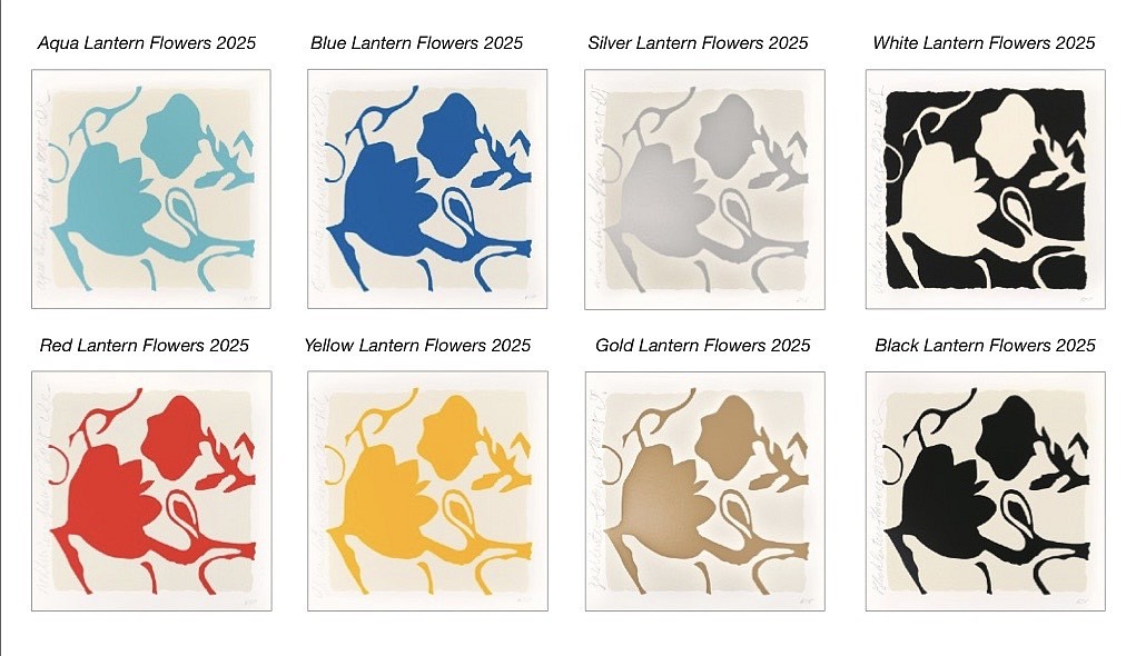 Donald Sultan, Z Little Lantern Flowers (Portfolio of 8 works); edition of 30, 2025
Color Silkscreen with enamel inks, and tar-like texture on Rising 2-ply museum board, 18 x 18 in.
SULT00192