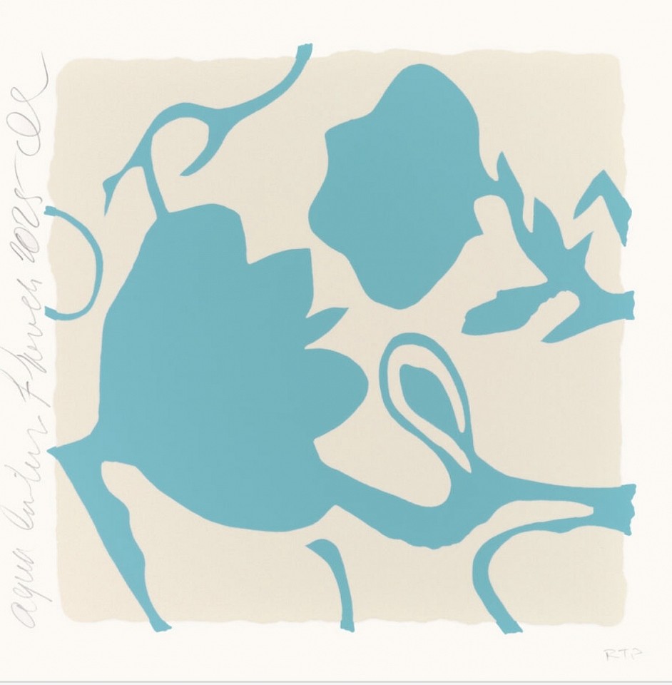 Donald Sultan, Z Little Lantern Flowers (Aqua); edition of 30, 2025
Color Silkscreen with enamel inks, and tar-like texture on Rising 2-ply museum board, 18 x 18 in.
SULT00184
